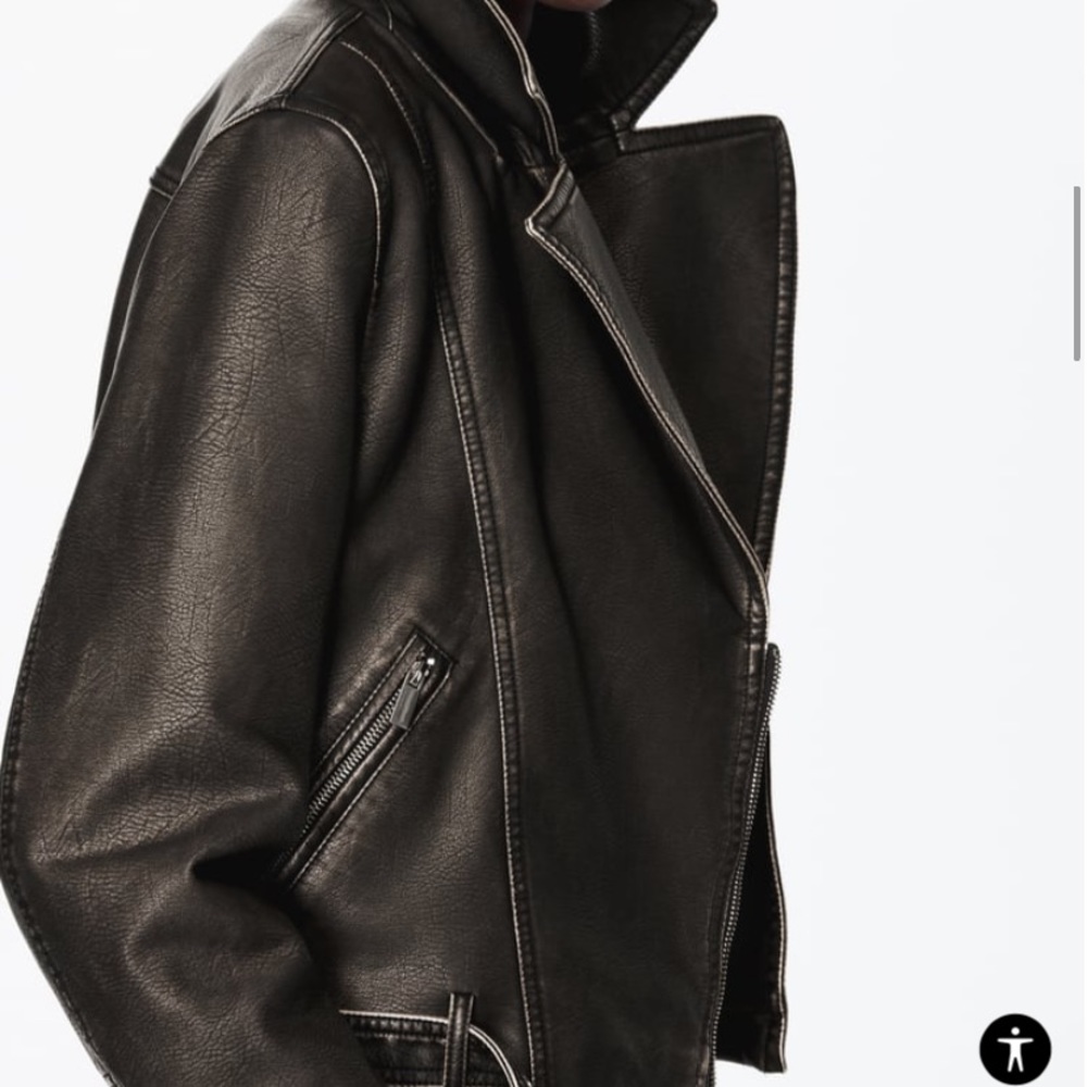 ZARA FAUX DISTRESSED LEATHER JACKET Charcoal - Picture 9 of 12